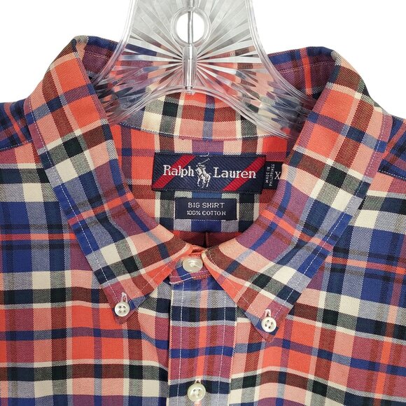 Ralph Lauren Big Shirt Mens Size XL Button Down Oxford Plaid 100% Cotton Logo - Picture 7 of 10